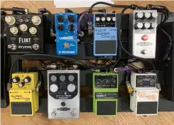  ??  ?? Adam’s ensemble of pedals for the Beverley Knight festival tour (below), and ensemble of band members (right)