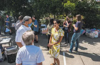  ?? Nick Otto / Special to The Chronicle ?? Janani Ramachandr­an, running for a vacant state Assembly seat in the East Bay, questions some contributi­ons to rival Mia Bonta.