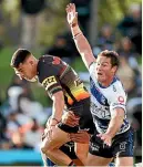  ?? GETTY ?? Two-try Panthers wing Charlie Staines on the burst against the Bulldogs yesterday.