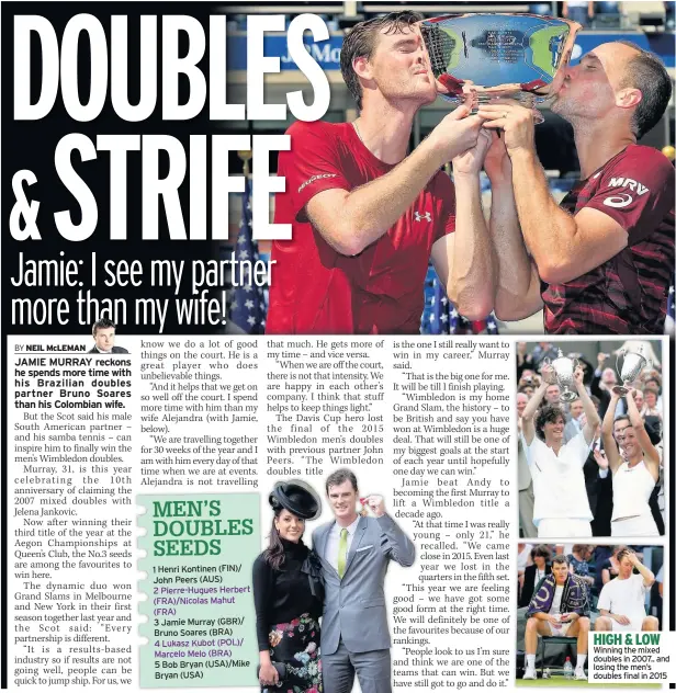  ??  ?? HIGH & LOW Winning the mixed doubles in 2007.. and losing the men’s doubles final in 2015