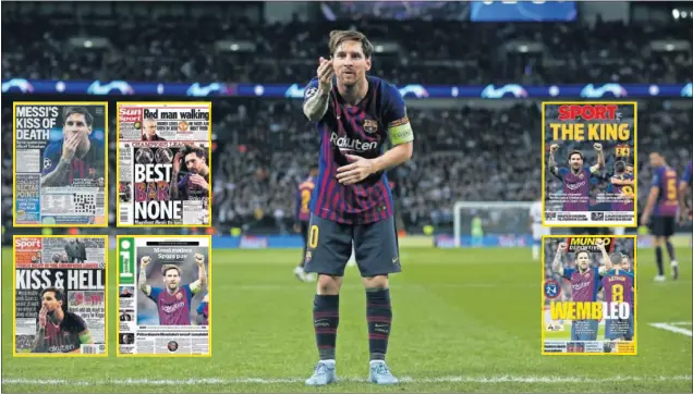  ??  ?? DEDICATORI­A. Messi celebró a lo grande sus goles en Wembley, donde se le vio especialme­nte motivado.