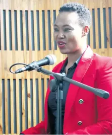  ??  ?? Minister Stella Ndabeni-Abrahams addressing attendees at the expo held at the Richards Bay Industrial Developmen­t Zone Technohub