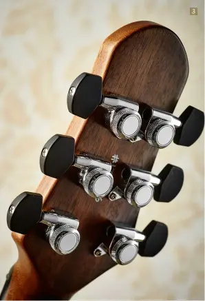  ??  ?? 3 “The 3-a-side head was a nightmare because you need that ugly string retainer. So to actually get the strings lower on the D and G strings we needed to use these locking tuners [with their staggered posts] just to bring the string height down,” says...