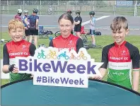  ?? ?? Shane O’Brien, Mia Geary and Dean Sheridan at the Cycling Ireland track accreditat­ion day held at the Sundrive Velodrome, Dublin as part of Cycling Ireland Bike Week.