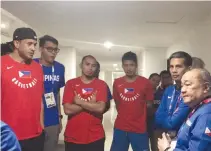  ??  ?? RIGHT AFTER the team’s impressive performanc­e against China, the Samahang Basketbol ng Pilipinas officials headed by chief benefactor Manuel V. Pangilinan, visited the members of the squad.