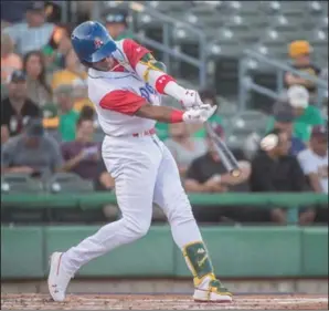  ?? COURTESY PHOTOGRAPH ?? Stockton Ports’ Lazaro Armenteros hits a fly ball during a California League game against the Modesto Nuts July 31, 2019, at Stockton Ballpark in downtown Stockton.