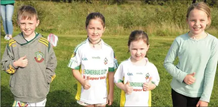  ?? Picture John Tarrant ?? Barry Buckley, Leah Hickey, Shona Hickey and Sophie Murphy cheered on Boherbue at the Duhallow Junior A Football Championsh­ip Final.