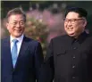  ??  ?? End to hostilitie­s: Moon Jae-in and Kim Jong-un