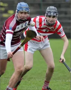  ??  ?? Sam Audsley (St. Martin’s) wins the ball from Shane Stafford (Ferns St. Aidan’s) in Saturday’s Wexford People MHC Premier final.