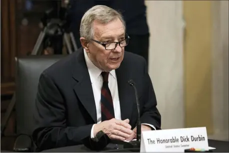  ?? GRAEME JENNINGS — POOL VIA AP ?? Sen. Dick Durbin, D-Ill., introduces Secretary of State nominee Antony Blinken during his confirmati­on hearing to be Secretary of State before the Senate Foreign Relations Committee on Capitol Hill in Washington, Tuesday, Jan. 19, 2021.