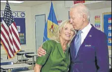  ?? AFP ?? A video grab from the online broadcast of the Democratic National Convention shows Joe Biden with wife Jill Biden in Delaware.