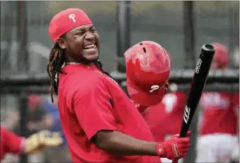  ?? LYNNE SLADKY — THE ASSOCIATED PRESS ?? The Phillies’ Maikel Franco Clearwater, Fla. laughs during batting practice at spring training on Tuesday in