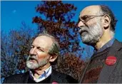  ?? ALEX BRANDON/AP ?? Michael, left, and Robert Meeropol, sons of Ethel Rosenberg, speak to the media outside the White House.