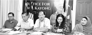  ??  ?? Baru (centre) speaks during the press conference. Also from left are state PKR vice chairmen Boniface Willy Tumek, See Chee How, PKR Women national vice president Voon Shiak Ni and state PKR women chief Nurhanim Hanna Mokhsen.