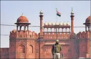  ?? ANI ?? a policeman stands guard at Red Fort in New Delhi.