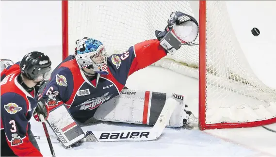  ?? NICK BRANCACCIO ?? Amherstbur­g’s Mikey DiPietro was named the OHL’s goalie of the year Wednesday, the first time in the franchise’s history a Spitfire has claimed the honour.
