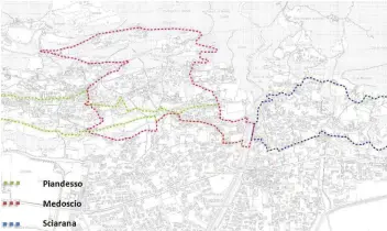  ?? STUDIO SONOGNINI & PARTNER ?? La rete dei tre percorsi salutistic­i in collina misura in totale oltre dieci chilometri
