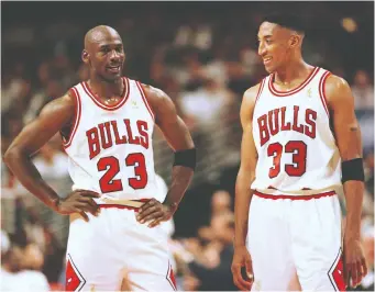  ?? AFP/GETTY IMAGES FILES ?? Michael Jordan, left, and Scottie Pippen were No. 1 and No. 2, respective­ly, on the Chicago Bulls during their NBA championsh­ip years. The 10-episode The Last Dance documentar­y comes from footage shot by a crew that was embedded with the Bulls for the 1997-98 season.