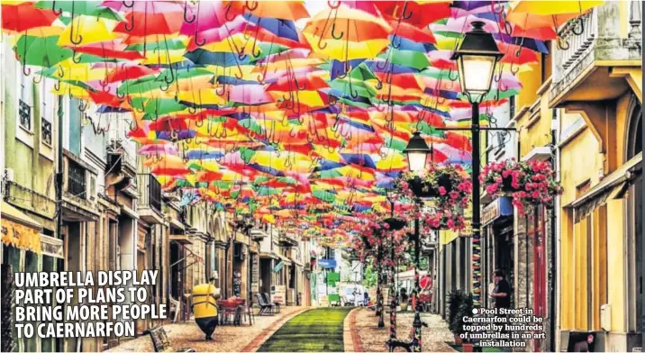  ??  ?? ● Pool Street in Caernarfon could be topped by hundreds of umbrellas in an art installati­on