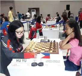  ??  ?? File photo shows Alphecca Gonzales defeating high-rated Hu Yu from China before drawing against WIM Qiu Mengjie. Sunstar Philippine­s