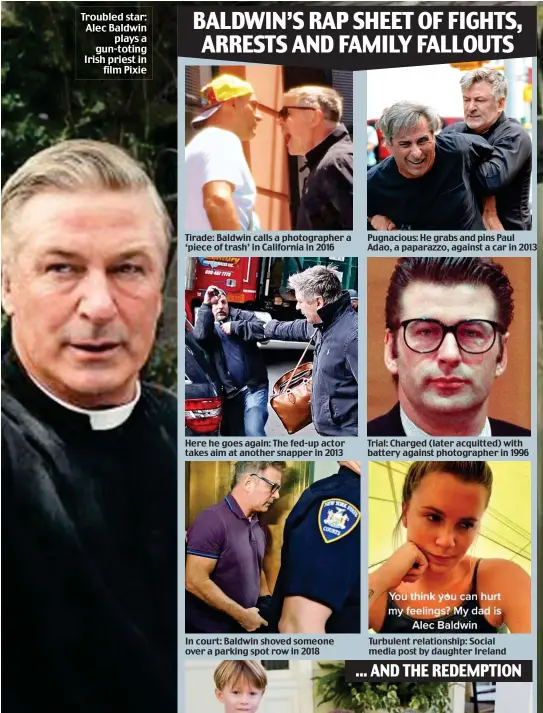  ?? ?? Troubled star: Alec Baldwin plays a gun-toting Irish priest in film Pixie