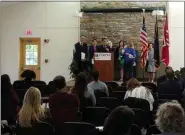  ?? DAN SOKIL - MEDIANEWS GROUP ?? U.S. Representa­tive Brendan Boyle, at podium, speaks about a $1 million federal grant to study the effects of PFAS contaminat­ion on public health in Montgomery County.