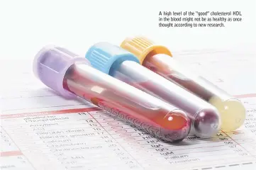  ??  ?? A high level of the “good” cholestero­l HDL in the blood might not be as healthy as once thought according to new research.