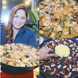  ??  ?? Jessie Maloles and the paella selection at Bless Las Paellas Restaurant