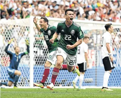  ?? / DAVID RAMOS / GETTY IMAGES ?? Mexico’s Hirving Lozano celebrates as his strike against Germany.