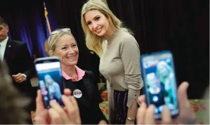  ?? — AFP ?? WISCONSIN: Ivanka Trump (R), the daughter of Republican presidenti­al candidate Donald Trump, greets guests while making a campaign stop for her father.