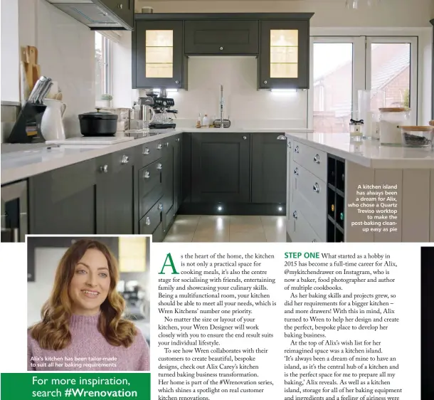  ??  ?? A kitchen island has always been a dream for Alix, who chose a Quartz Treviso worktop
to make the post-baking cleanup easy as pie