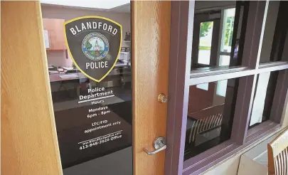  ??  ?? 911: Blandford’s police station was locked and dark yesterday after interim Chief Roberta Sarnacki and her three officers abruptly resigned Monday.