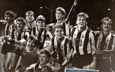  ??  ?? Glory days: Chorley celebrate a shock 3-0 win over a Wolves side captained by Ally Roberston (inset)