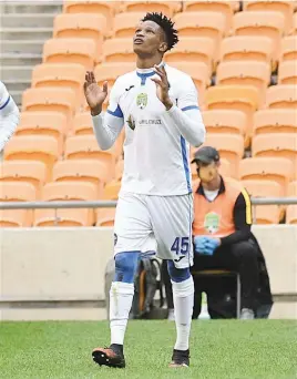  ?? Picture: Backpagepi­x ?? GIANT SLAYER. Thabani Dube of Richards Bay celebrates after scoring a goal during their Nedbank Cup last-32 match against Kaizer Chiefs at FNB Stadium yesterday.