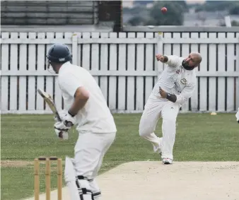  ??  ?? Easington’s Omar Shahid bowls to Crook opener Andrew Pratt last Saturday.