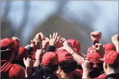  ?? Adam Hunger / Associated Press ?? The Fairfield team huddles up before a March 21 game against Canisius in Fairfield.