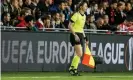  ??  ?? Sian Massey-Ellis runs the line in the 0-0 draw between PSV Eindhoven and LASK. Photograph: Pro Shots Photo Agency/Pro Shots/Sipa USA