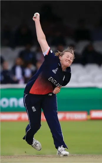  ?? Press Associatio­n and AFP ?? Anya Shrubsole, above, collected five wickets against India in the Women’s World Cup Final at Lord’s, to deliver the tournament crown to England on Sunday