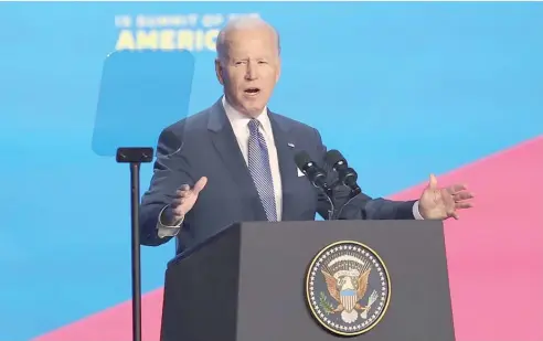  ?? F.E. ?? El presidente de Estados Unidos, Joe Biden, pronuncia su discurso para dejar abierta la Cumbre de las Américas.