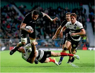  ?? PHOTO: GETTY IMAGES ?? Loose forward Vaea Fifita will start for the All Blacks against France this weekend. He is pictured breaking through the tackle of Barbarians halfback Andy Ellis last weekend in London.