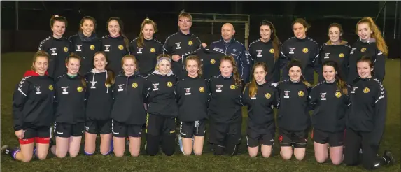  ??  ?? Manager Alan Browne and Brendan Stamp, CEO Guardian Fire and Safety, sponsor, at a presentati­on of training tops for the Wexford Under-18 inter-league girls’ team.