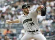  ?? AP PHOTO/SETH WENIG ?? Houston Astros starting pitcher Justin Verlander throws during the first inning of a baseball game against the New York Yankees at Yankee Stadium on Monday in NewYork.