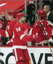  ?? PAUL SANCYA — THE ASSOCIATED PRESS ?? Detroit Red Wings’ Bobby Ryan celebrates one of the two goals he second against the Columbus Blue Jackets during Monday’s home game. It was not enough as Detroit dropped a 3-2 decision.