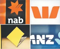  ??  ?? This combinatio­n of photos show the signs of the ‘big four’ Australian banks (clockwise from top left) National Australia Bank (NAB, Westpac, ANZ and Commonweal­th Bank. A wide-ranging inquiry into the Australian finance industry will be held after an...