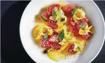  ?? Virgin Hotels New Orleans ?? Diners can enjoy bluefin tuna crudo with green tomatoes, tomato water and benne seeds at the Commons Club at Virgin Hotels New Orleans.
