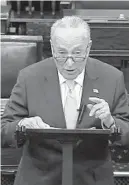  ?? SENATE TELEVISION/AP ?? In this image from Senate Television, Senate Majority Leader Chuck Schumer of New York, speak on the Senate floor May 25 at the Capitol in Washington.