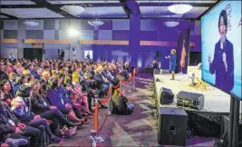  ?? L.E. Baskow Las Vegas Review-journal @Left_eye_images ?? Sen. Amy Klobuchar, D-minn., answers questions from two Wall Street Journal Washington editors during an infrastruc­ture forum Sunday at UNLV.