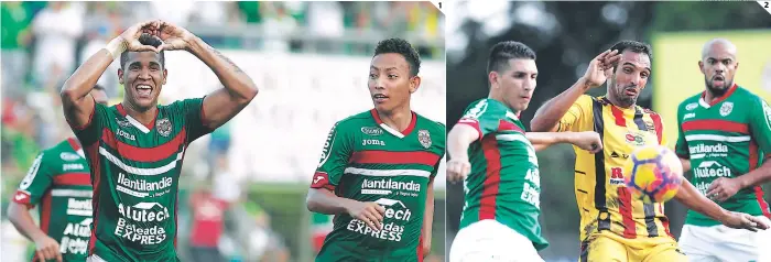  ?? FOTOS: EL HERALDO ?? (1) Con su anotación, Yaudel Lahera fue el héroe del derbi sampedrano. (2) Johnny Leverón busca despejar la pelota y alejar el peligro que llevaba el ariete Nicolás Cardozo.