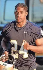  ?? ?? Notre Dame running back Jadarian Price during spring football practice on April 12 on the Notre Dame campus.