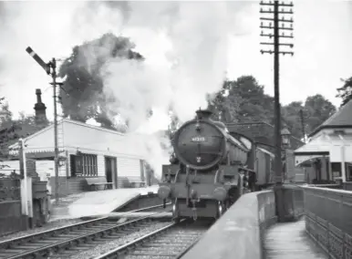  ?? J W Armstrong/ARPT ?? Newcastle-bound, Thompson ‘B1’ class 4-6-0 No 61219 is seen at Wetheral station, about
4¼ miles out from Carlisle with an up passenger service. The station is on a curve and trains departing eastwards immediatel­y cross the River Eden. The view is not dated but the leading coach is of LNER design, which points towards the period prior to the use of BR Mk I stock, and the locomotive’s allocation history indicates pre-1958. This particular ‘B1’ was completed by the North British Locomotive Co Ltd and was taken into LNER stock on 9 August 1947 as No 1219, its first shed being Carlisle Canal. Called upon to help out on the Southern Region during the Bulleid ‘Merchant Navy’ cracked axle drama of May/June 1953, No 61219’s second and final spell at Canal shed was from 21 June that year through to 9 December 1957.